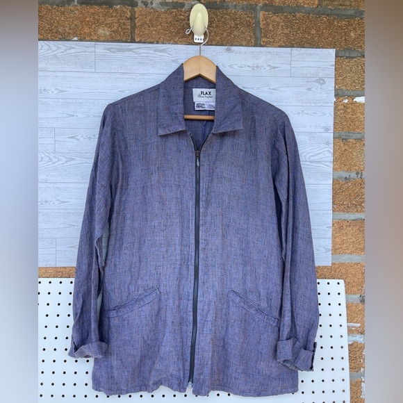 Flax By Jeanne Engelhart 100% Linen Textured Full Zip Up size small - Picture 1 of 7